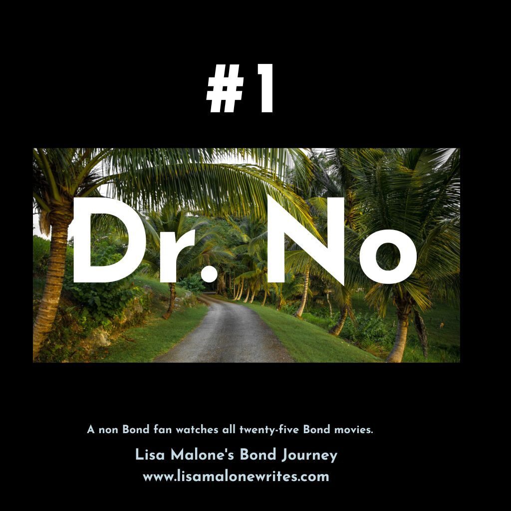 words number one Dr No movie, website address on bottom, over island image