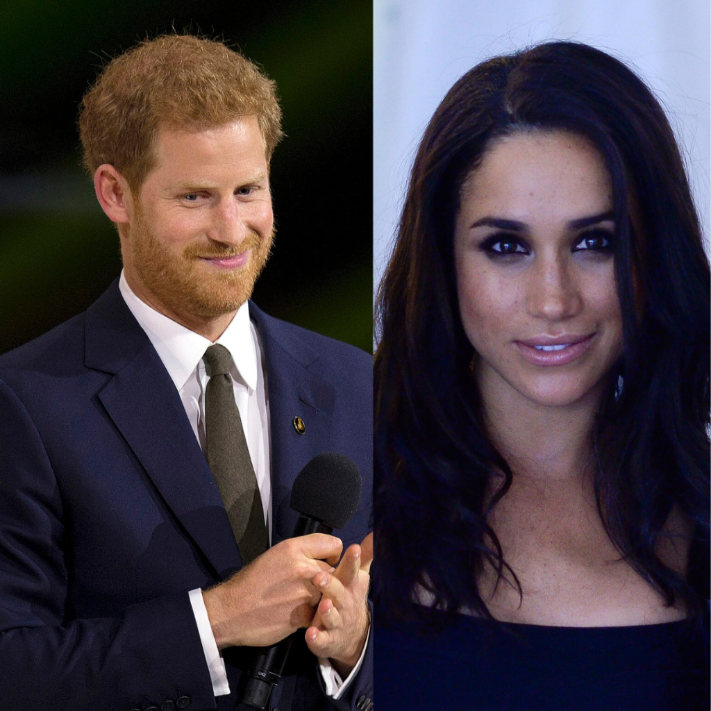 Prince Harry wearing suit. Meghan Markle head shot.