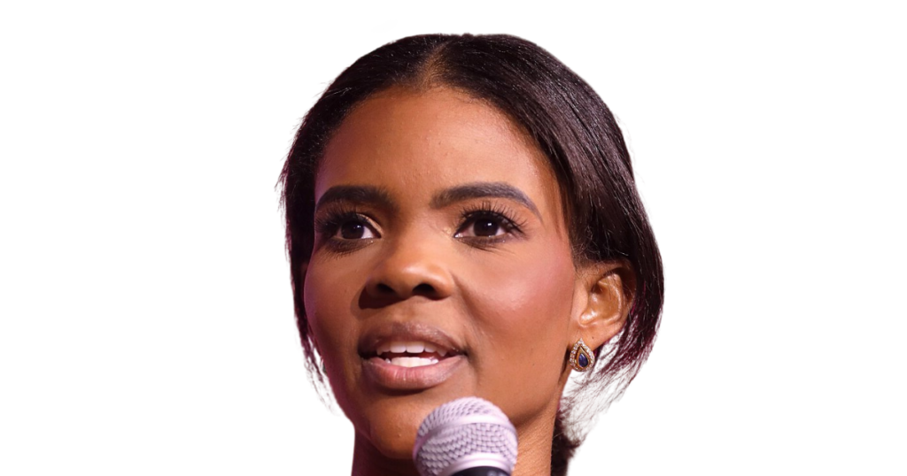 Close up of Candace Owens speaking into a microphone.